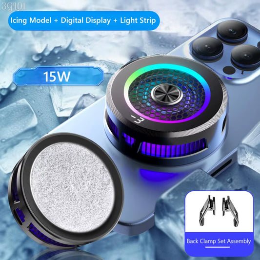 Magnetic & Back-Clip Semiconductor Refrigeration Cooling Phone Radiator Digital Display RGB Lighting 3 Modes for Ipad Iphone